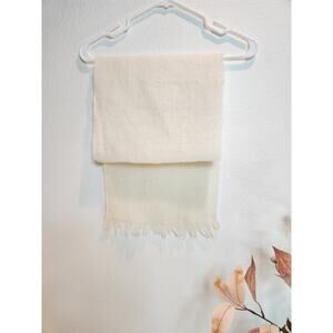 Vintage White Mohair Wool Fringe‎ Scarf Handwoven Sheer Soft Wrap 11x50